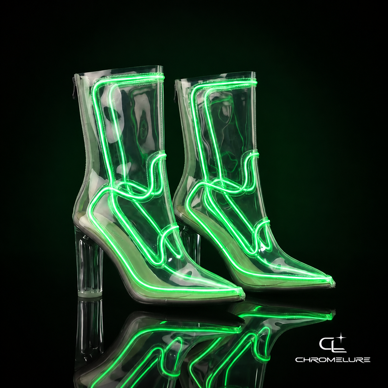 Chromelure LED Glow Boots in Green, color-changing light-up ankle boots