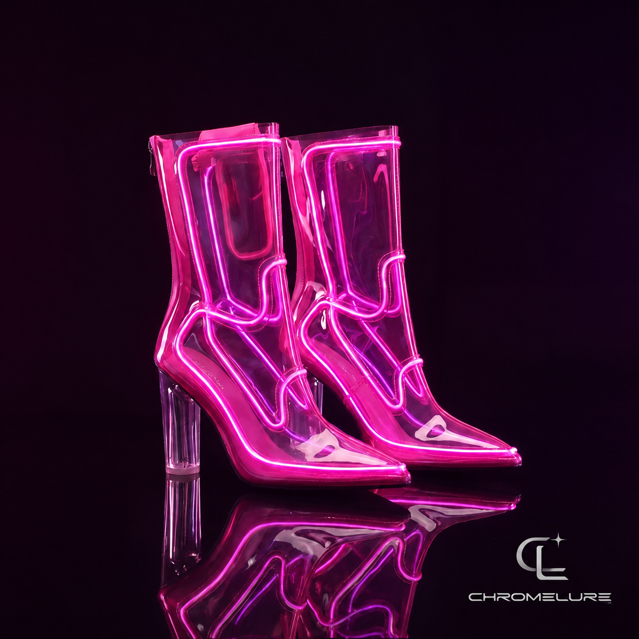 Chromelure LED Glow Boots in Pink, color-changing light-up ankle boots