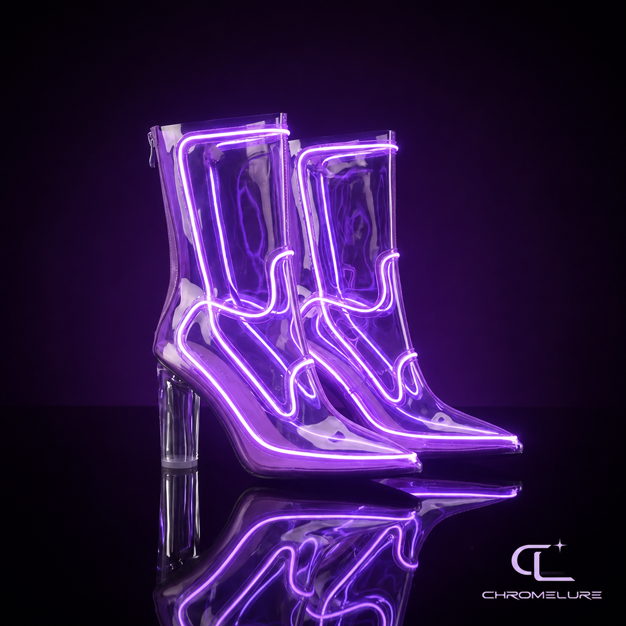 Chromelure LED Glow Boots in Purple, color-changing light-up ankle boots